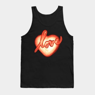 Love in cursive with a big red heart Tank Top
